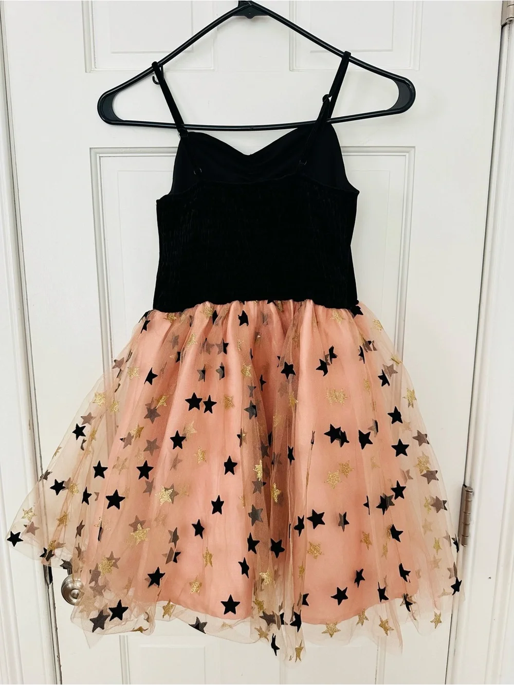Zunie Black Velvet Bodice with Peach Star Tulle Skirt Girls' Formal Dress